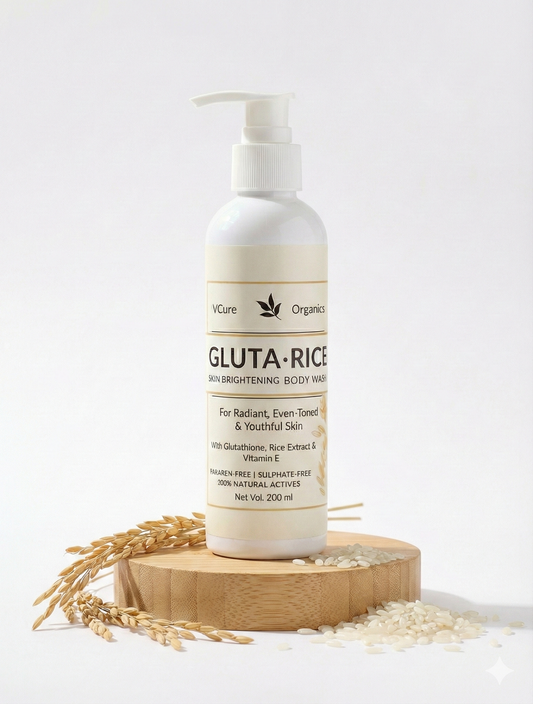 VCure Organics Gluta-Rice Skin Brightening Body Wash - With Glutathione & Vitamin E (200 ml)