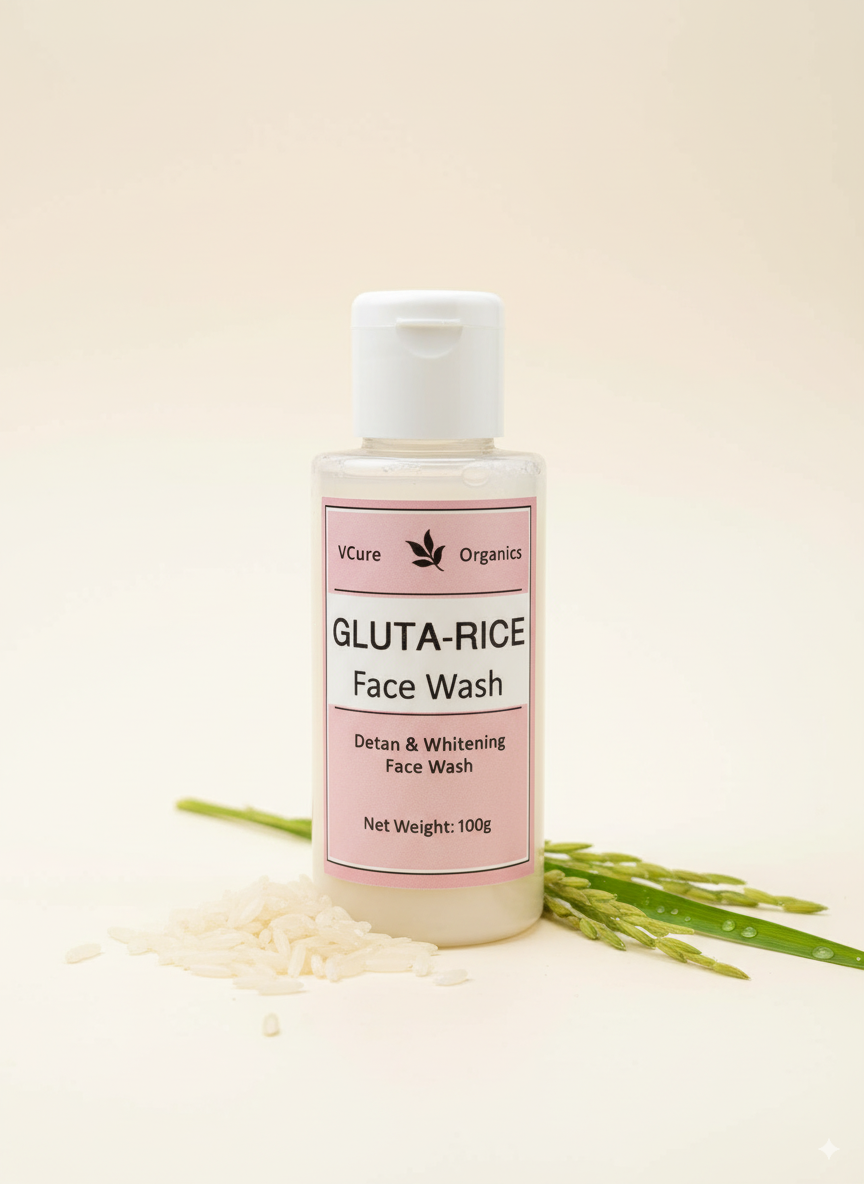 VCure Organics Gluta-Rice Face Wash – Brightening & Detan Cleanser | 100g