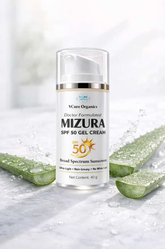 VCure Organics Mizura SPF 50 Gel Cream | Broad Spectrum Sunscreen | Ultra-Light, Non-Greasy | No White Cast | 40 g