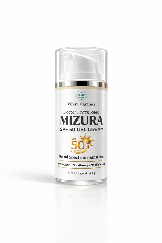 VCure Organics Mizura SPF 50 Gel Cream | Broad Spectrum Sunscreen | Ultra-Light, Non-Greasy | No White Cast | 40 g