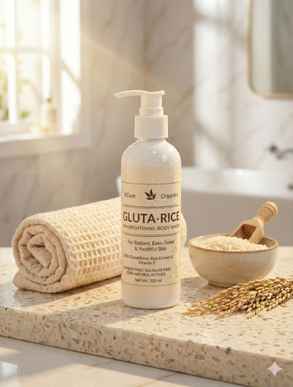 VCure Organics Gluta-Rice Skin Brightening Body Wash - With Glutathione & Vitamin E (200 ml)