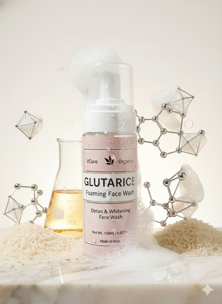 VCure Organics Gluta Rice Foaming Face Wash — Detan & Whitening (150mL)