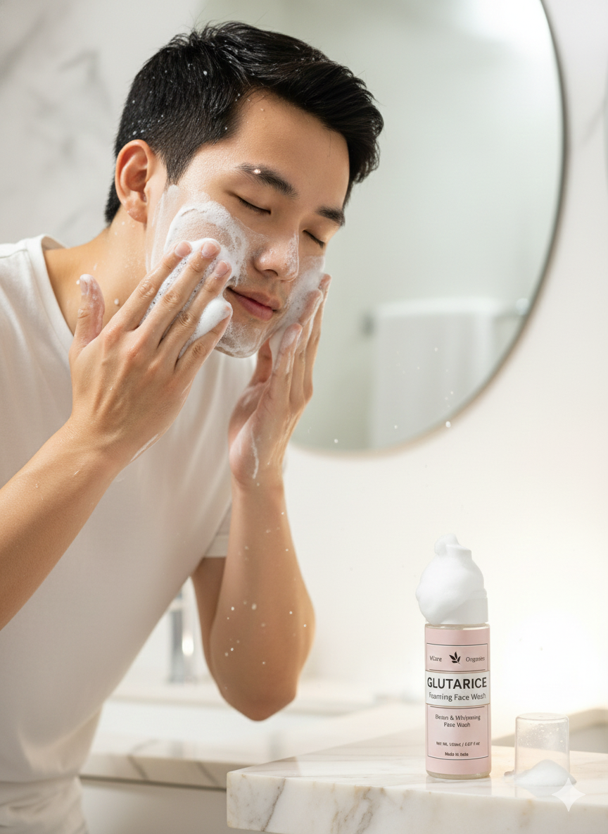 VCure Organics Gluta Rice Foaming Face Wash — Detan & Whitening (150mL)