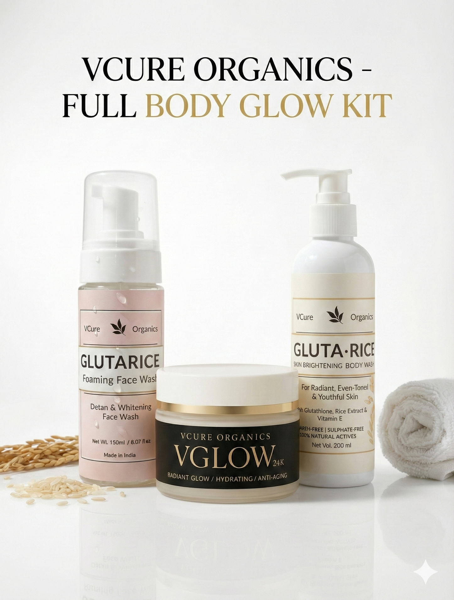 Vcure Organics - Full Body Glow Kit | Detan, Brighten & Hydrate
