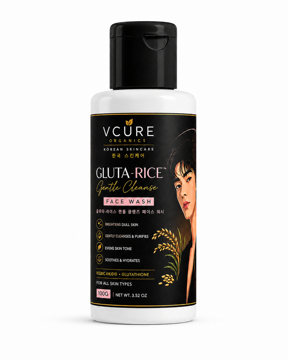 VCure Organics Gluta-Rice™ Gentle Cleanse Face Wash | Korean Rice Brightening Cleanser (100g)
