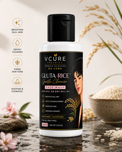 VCure Organics Gluta-Rice™ Gentle Cleanse Face Wash | Korean Rice Brightening Cleanser (100g)